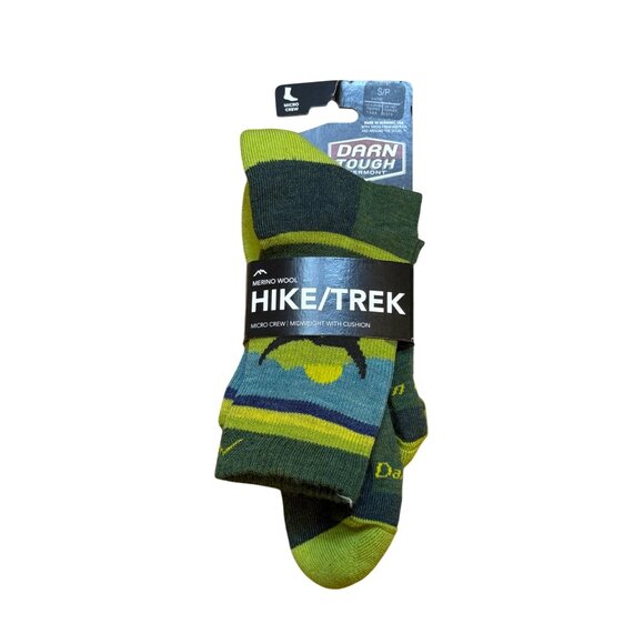 Darn Tough Womens Merino Wool Hike/Trek Socks Micro Crew Green & Yellow Cushione - Picture 1 of 3